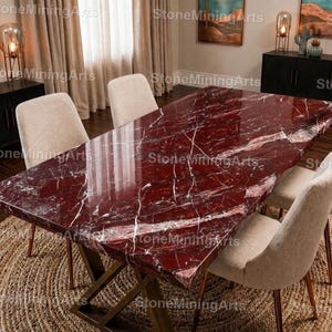 Mesa de comedor de mármol rojo – Mesa rectangular de piedra de lujo con base, mesa de comedor/café moderna y llamativa /rosso levento rectangular