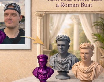 Personalized Roman Bust Sculpture | Custom Caesar Portrait Statue (24 Colors)