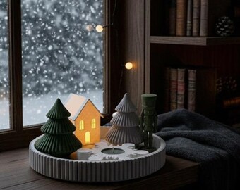 Modern Christmas Village Tray | Christmas Holiday Centerpiece