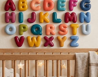 Personalized Puffy Name Letters | Custom Glossy Nursery Wall Art | Colorful Baby Name Sign | 24 Colors