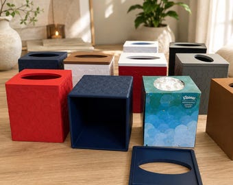 Modern Tissue Box Cover with Lid | Square  | Textured Home Decor | 24 Colors