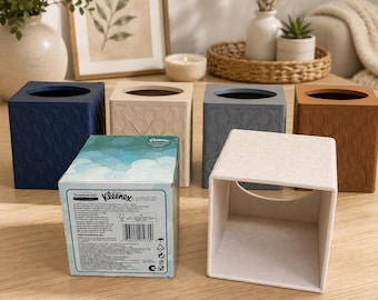 Square Tissue Box Cover | Modern Textured Home Decor | 24 Colors