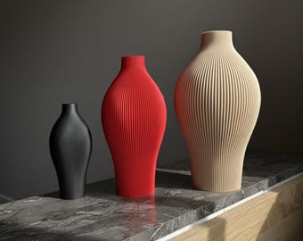 Ribbed "LUNDORA" Vase | Modern Minimalist 3D Printed Home Decor | 18 colors