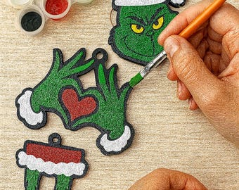 DIY Christmas Grinch Ornament Painting Kit, 3D Printed Holiday Craft