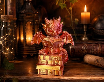 Reading Dragon Figurine on Books |  4-inch 24-Color Bookshelf Decor