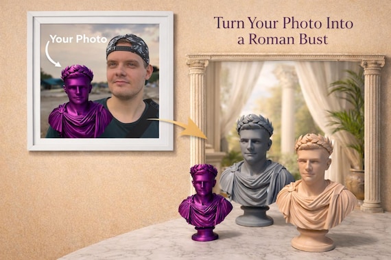 Personalized Roman Bust Sculpture | Custom Caesar Portrait Statue (24 Colors)