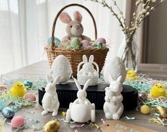 DIY Easter Painting Kit | 3D Printed Craft with Paint, 6 Eggs & Bunnies, Brushes