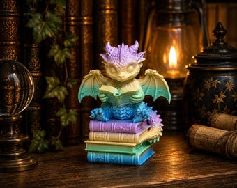 Dragon Figurine on Books |  24-Color Book Nook Decor | 4-inches