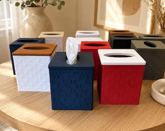 Square Tissue Box Cover with Lid | Modern Textured Home Decor | 24 Colors