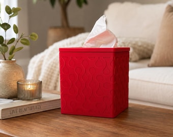Textured Tissue Box Cover with Lid | Square  | Modern Home Decor | 24 Colors