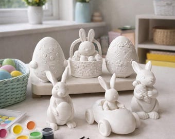 DIY Easter Bunny - Eggs Painting Kit | Paint, 6 Figures and Brushes