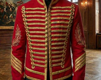 Giacca da uomo Jimi Hendrix rossa da ussaro, uniforme militare / costume gotico vittoriano / uniforme da banda musicale / costume da principe azzurro