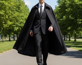 Men's Wool Inverness Cardigan Cape Coat - Handmade Victorian Long Cloak