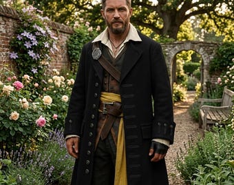 Men's Black Pirate Captain Coat – Steampunk Tailcoat, Renaissance Costume
