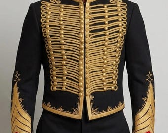 Napoleonic Hussar Jacket Black Jimi Hendrix Military Style Pelisse Parade Coat Tunic