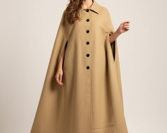 Women Wool Cape Coat, Vintage Victorian Steampunk Gothic Renaissance Cloak Overcoat Winter Poncho
