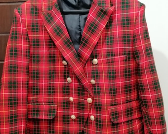 Red Tartan Wool Coat – Handmade Double Breasted Blazer