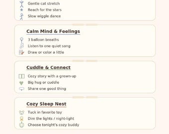 Menú para una noche tranquila / Tabla imprimible de rutina para la hora de dormir para niños / Lista de verificación para una noche tranquila