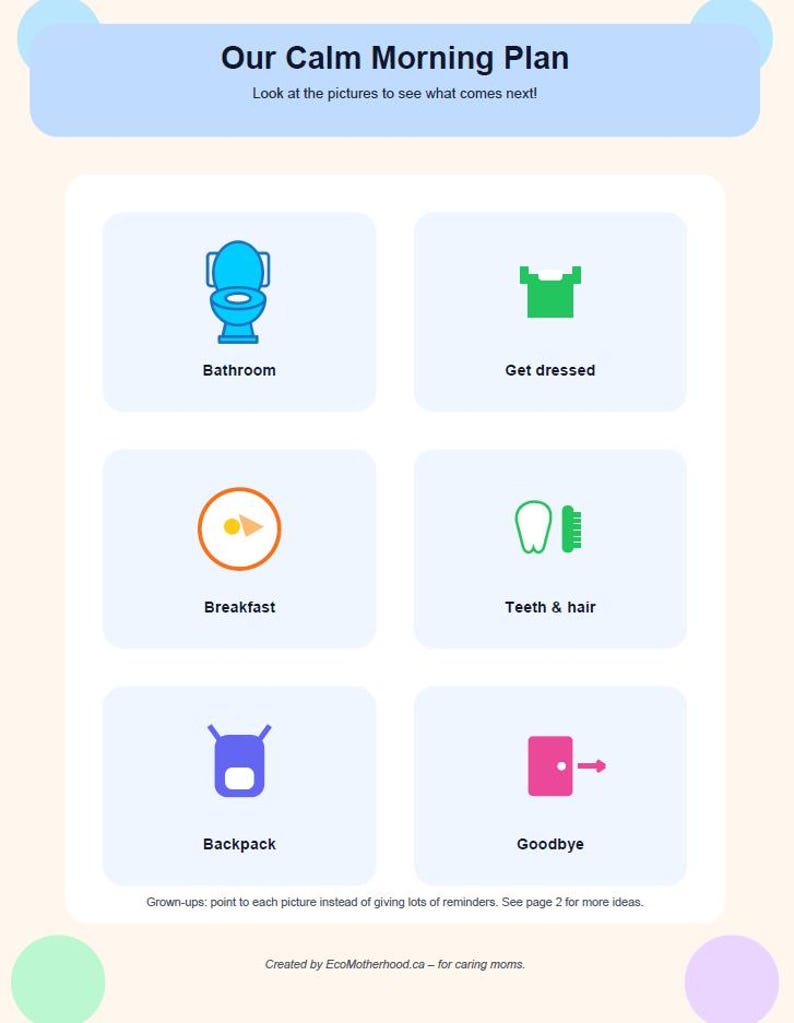 Calm Morning Routine Chart for Kids | Visual Morning Schedule Printable ...