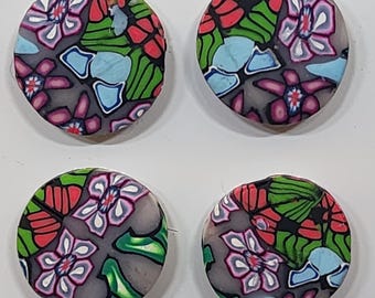 Set of 4, Handmade Floral and Checkered Polymer Clay Magnets, Home & Office Decor