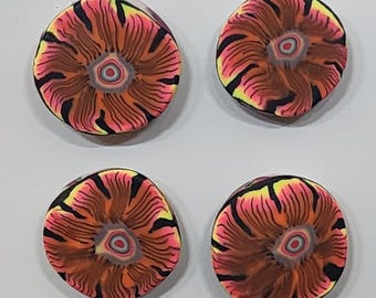 Set of 4, Handmade Floral and Checkered Polymer Clay Magnets, Home & Office Decor