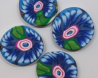 Set of 4, Handmade Floral and Checkered Polymer Clay Magnets, Home & Office Decor