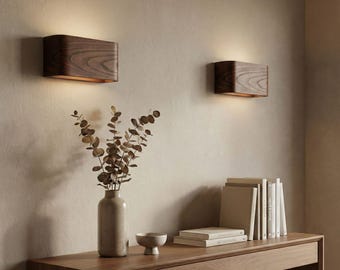 Dark Walnut Wall Sconce, Handmade wood plug in wall sconce or with switch fixture, custom size wall bedside lamp