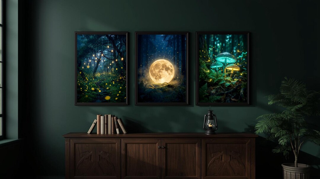 Dark Academia Forest Wall Art Set of 3, Moody Mushroom, Enchanted ...