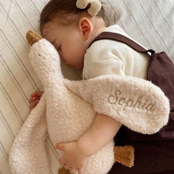 Handmade Personalized Embroidered Duck Sleep Companion for Baby & Toddler