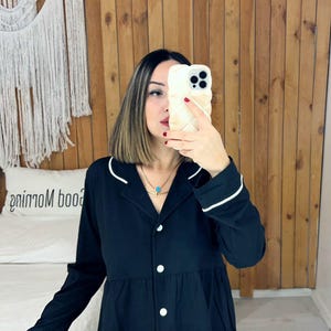 Ensemble de pyjama grossesse et post-partum plissé en tissu peigné couleur vison image 5