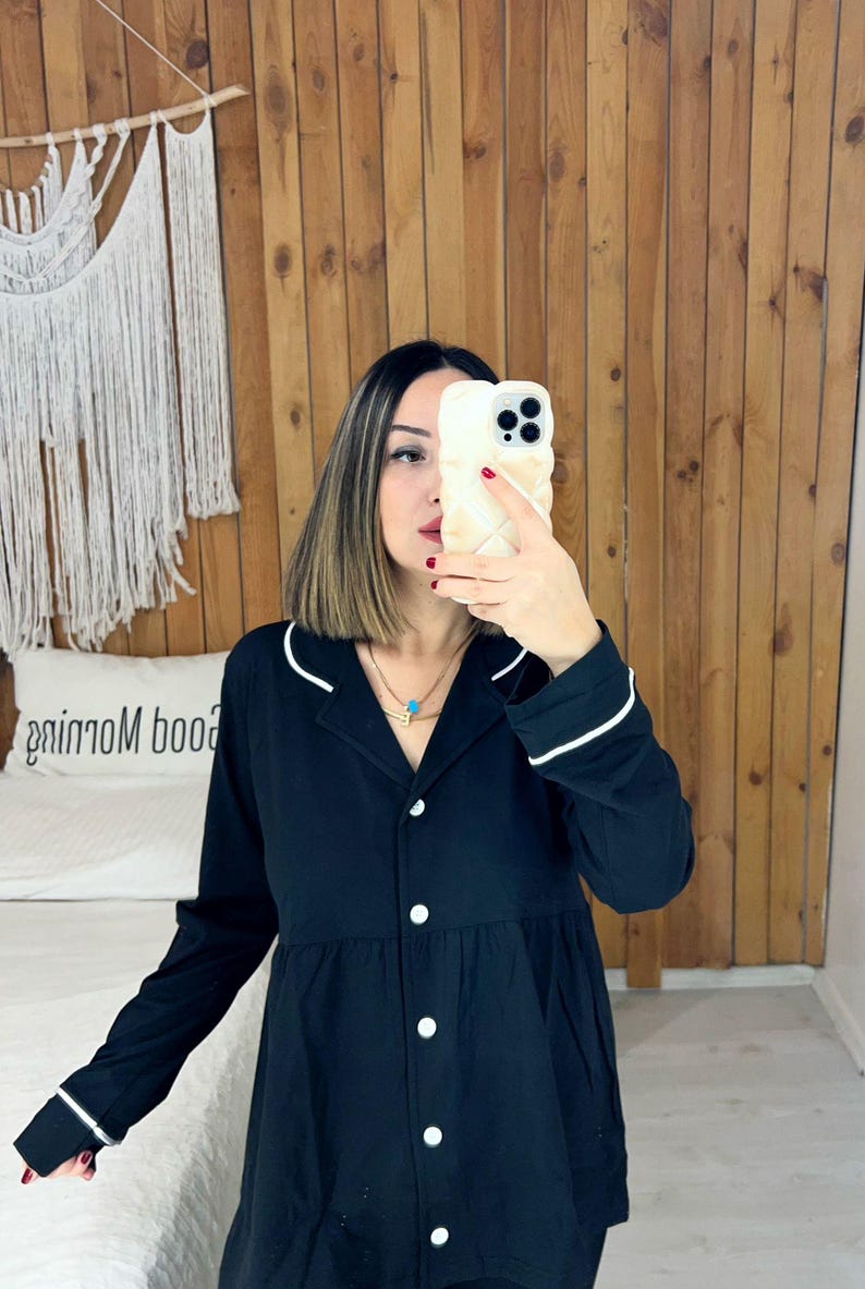 Ensemble de pyjama grossesse et post-partum plissé en tissu peigné couleur vison image 5