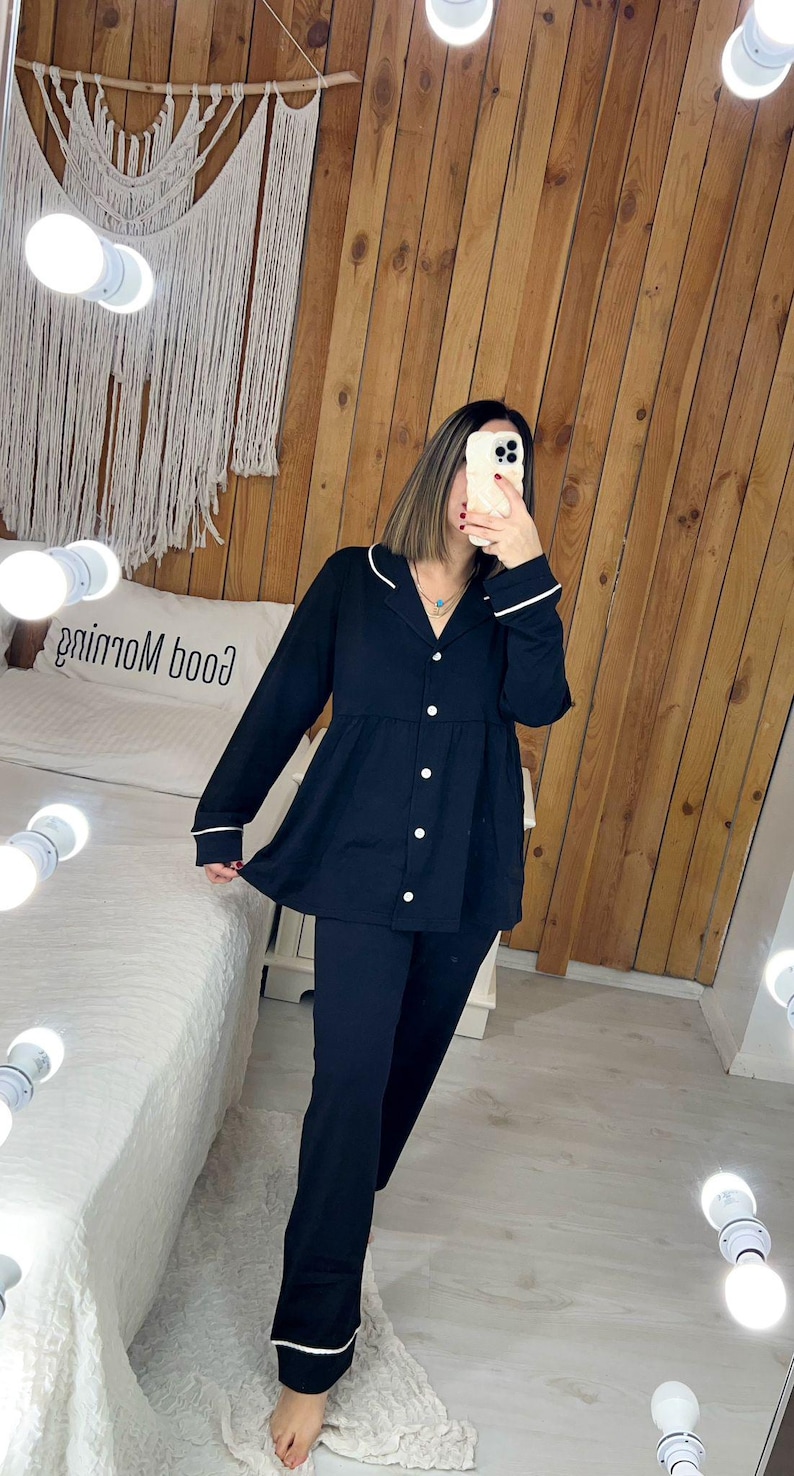 Ensemble de pyjama grossesse et post-partum plissé en tissu peigné couleur vison image 4