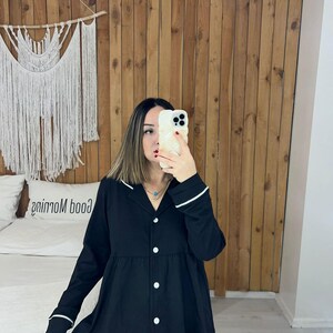 Ensemble de pyjama grossesse et post-partum plissé en tissu peigné couleur vison image 6