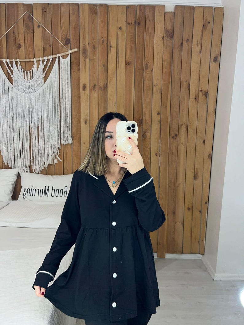 Ensemble de pyjama grossesse et post-partum plissé en tissu peigné couleur vison image 6