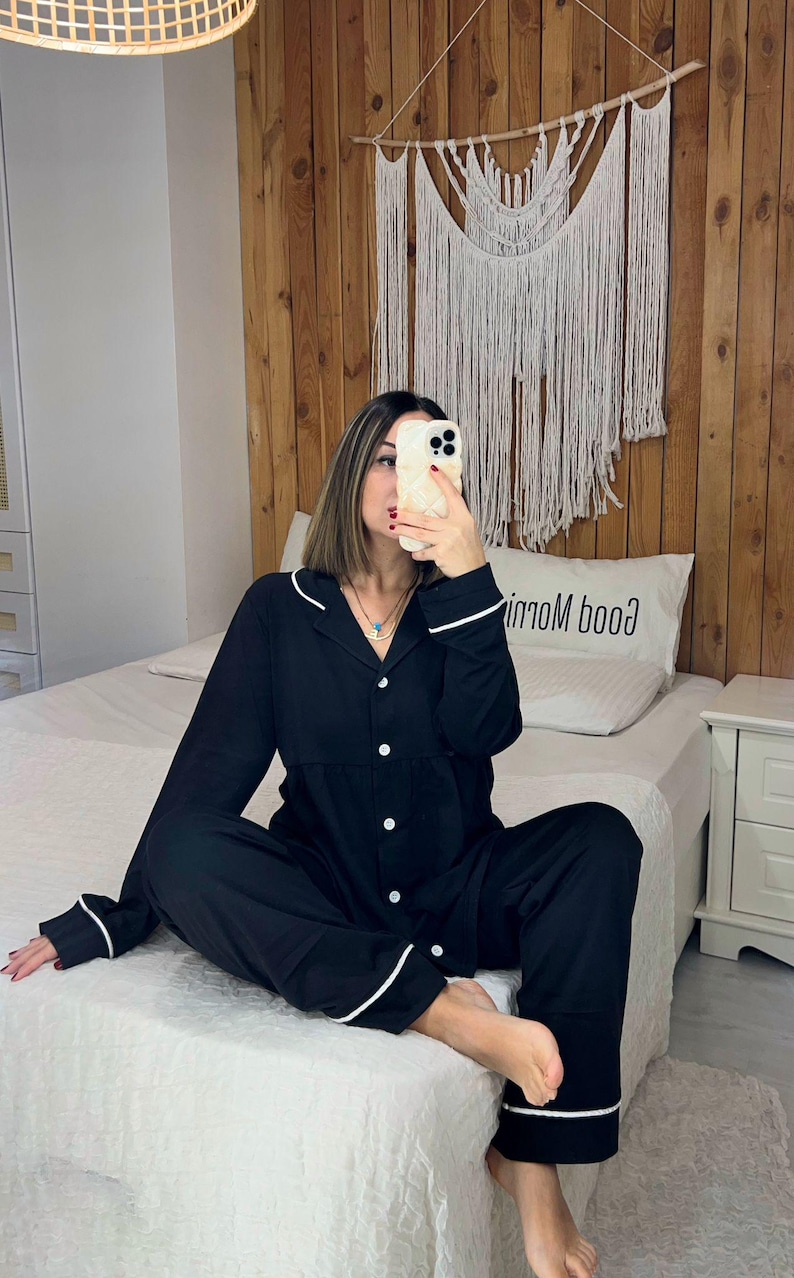 Ensemble de pyjama grossesse et post-partum plissé en tissu peigné couleur vison image 7
