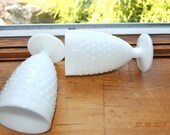 2 - Vintage Anchor Hocking Milk Glass Water Glasses in the Hobnail and Dash Pattern