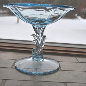 Fostoria Comport Blue, Aqua Baroque Shape Pattern Pedestal