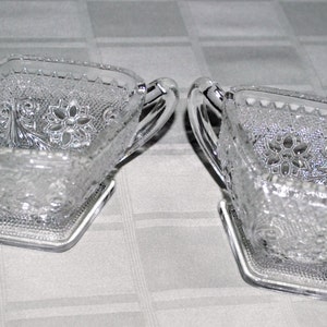 Indiana Clear Glass Diamond Shape Creamer and Sugar In The Sandwich Pattern