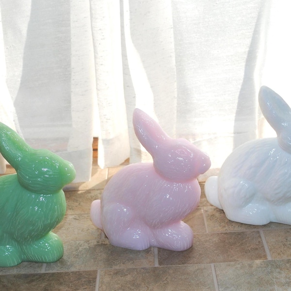 Mosser Glass Sitting Bunny: Milk Glass, Jadeite, Crown Tuscan - Made in USA