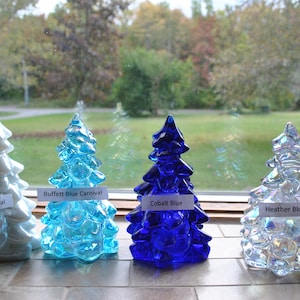 Mosser Glass Trees Your Choice of 5 1/4 Inch Tree Cobalt Blue, Buffett Blue Carnival, Blue Opal, Heather Bloom