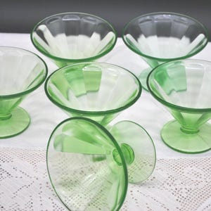 Uranium Vintage Vaseline Glass Depression Green Fluted Sherbet Dishes used.