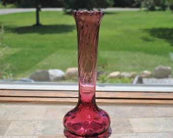 Pilgrim Cranberry Twisted Optic 7 1/8 inches Bud Vases Hand Blown Marked On Bottom
