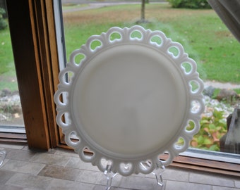 Anchor Hocking Milk Glass Open Lace Medium Torte Plate, Platter, Serving Plate,