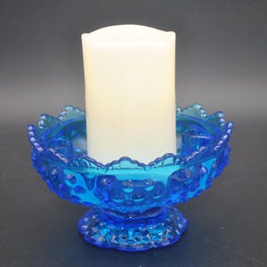 Fenton Colonial Blue Crown Edge Hobnail Multiple Size Candle Holder Footed Bowl