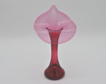 Pilgrim Glass Cranberry Jack in the Pulpit Vase - Hand Blown Optic Ribbed