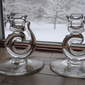 Fostoria Century Pattern A Pair of Single Candlestick Holder Pressed Glass