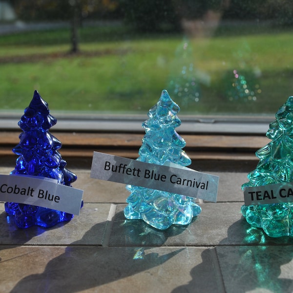 Mosser Glass Trees Your Choice of 2 3/4 Inch Tree Cobalt Blue, Buffett Blue Carnival, Teal Carnival