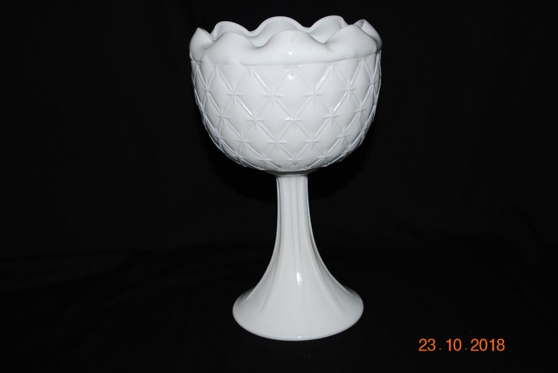 Indiana Glass Milk Glass Duette Diamond Quilted Round Pedestal Compote Planter