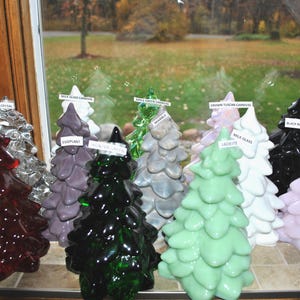 Mosser 7 7/8" Glass Trees Your Choice of Rose Carnival, Apple Green Carnival, Jadeite, Red, Hunter Green, Milk Glass, Clear, Eggplant