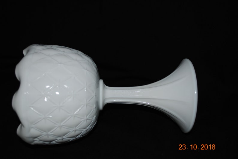 Indiana Glass Milk Glass Duette Diamond Quilted Round Pedestal Compote Planter